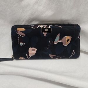 Kate Spade Black Multi Colors Floral Zip Wallet